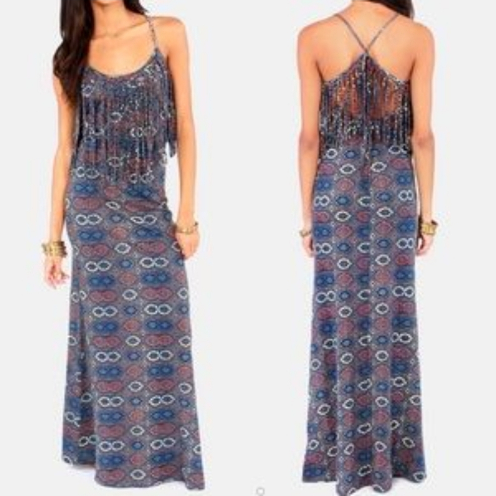 RVCA Fringe Red white and Blue Fringe Maxi Dress size xs
